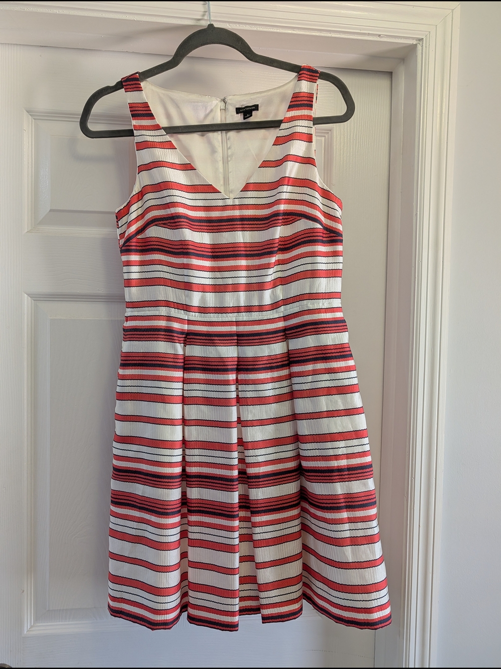 Ann Taylor Coral & White Striped Fit & Flare Dress Size 4